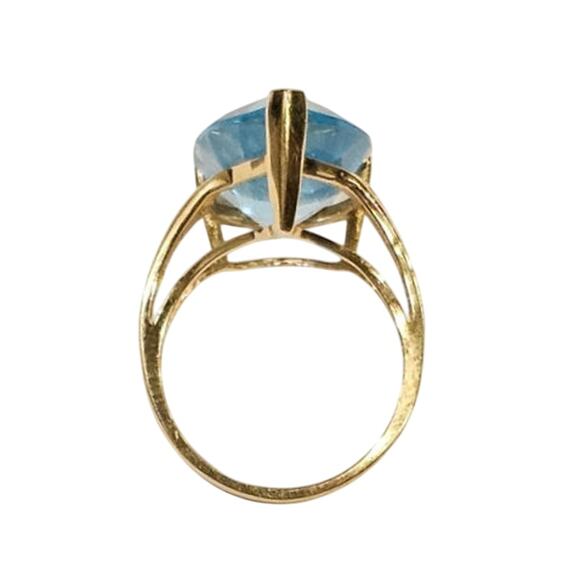 💎 Vintage 10K Gold Blue Topaz Cocktail Ring - Large Pear Cut 10 Carat Size 7 - Picture 5 of 8